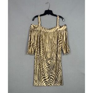 Vintage Baby Phat Dress Women XL Gold Zebra Cold Shoulder Metallic Y2K Glam Diva